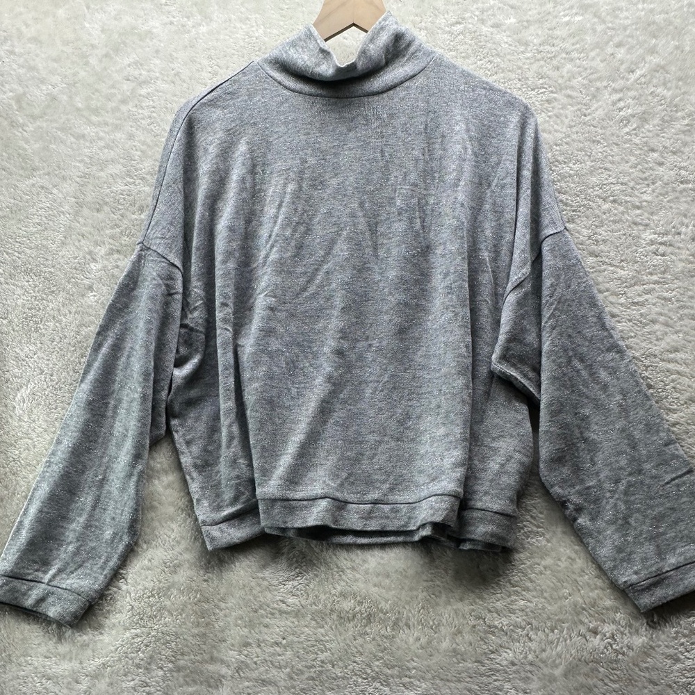 Lucky Brand Subtle Sparkle Stripe Mock Turtleneck Long Sleeve Size M
